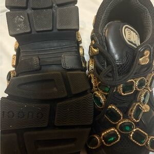 Gucci Black and Green Embellished Sneakers